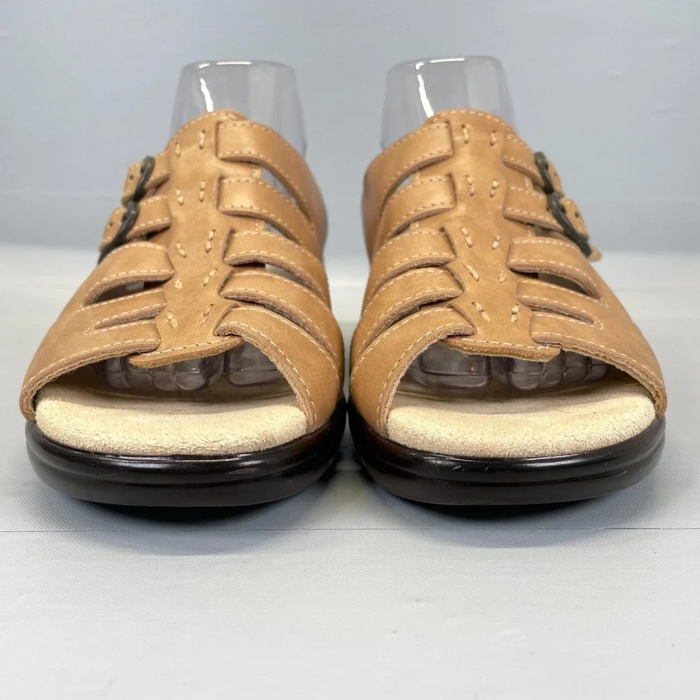 SAS Tango Wedge Sandals Womens Size 7.5 Extra Wide Brown Leather Comfort Shoes